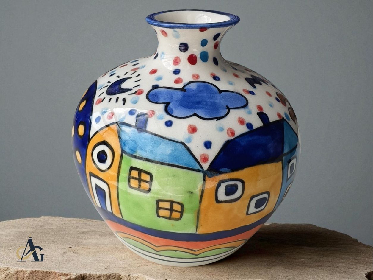 Hand-Painted Ceramic Flower Vase – Made in India Pottery Décor by AG Elements - Image 6