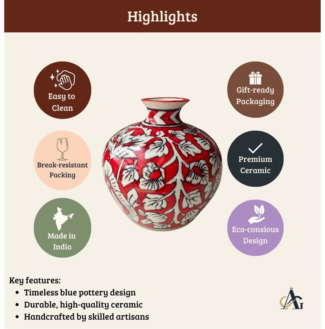 Hand-Painted Ceramic Flower Vase – Made in India Pottery Décor by AG Elements - Image 4