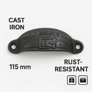 Cast Iron Drawer Pull Handle – Elegant Black 115mm Vintage Design