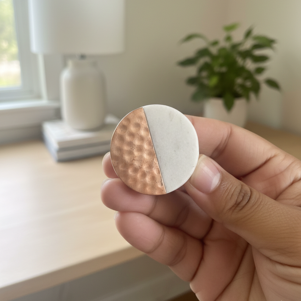 Marble Cabinet Knob – 1.5” Premium Hammered Copper Accent | Fusion Series - Image 2