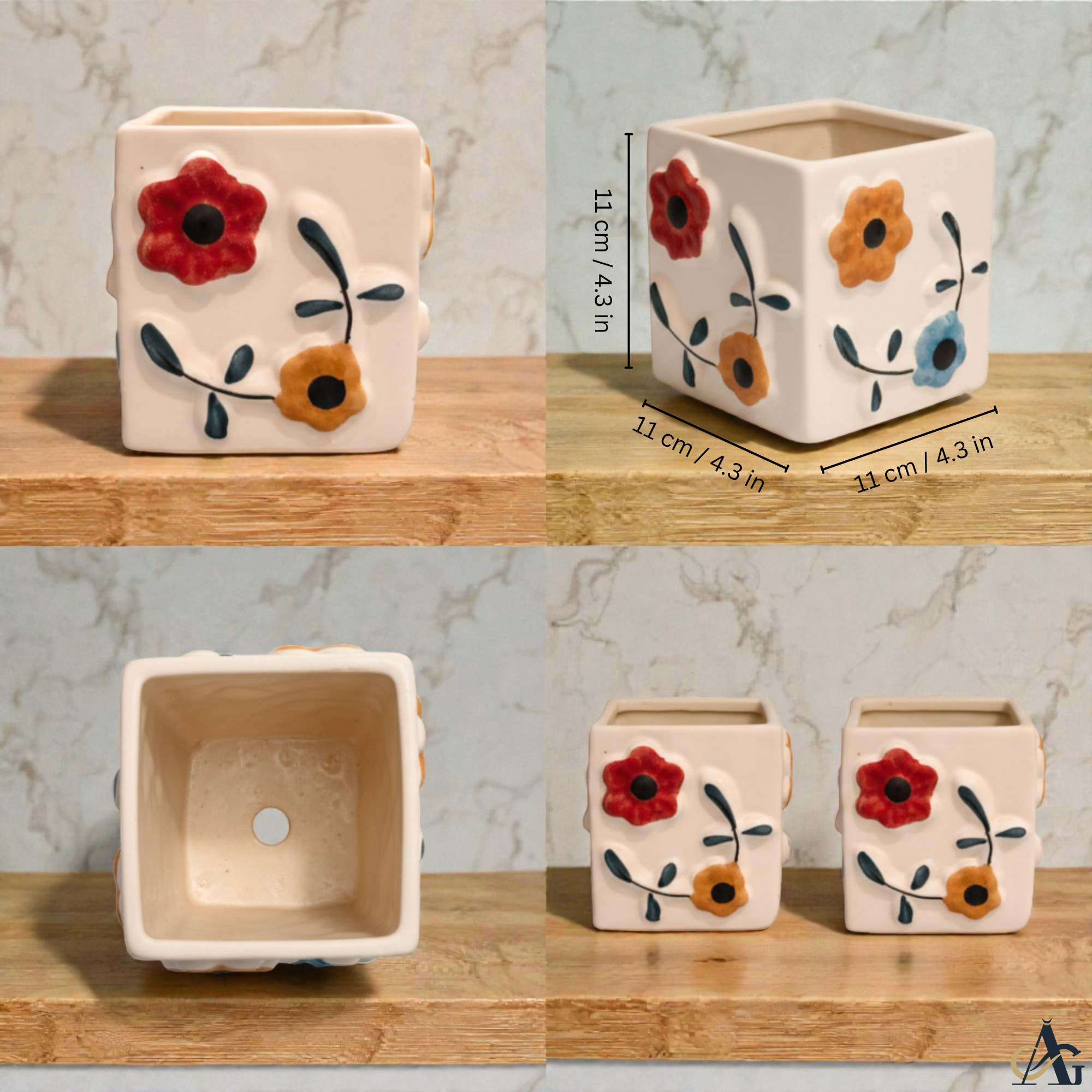 Ceramic Flower Planter – Premium Handcrafted 4.3” Square Pot - Image 6