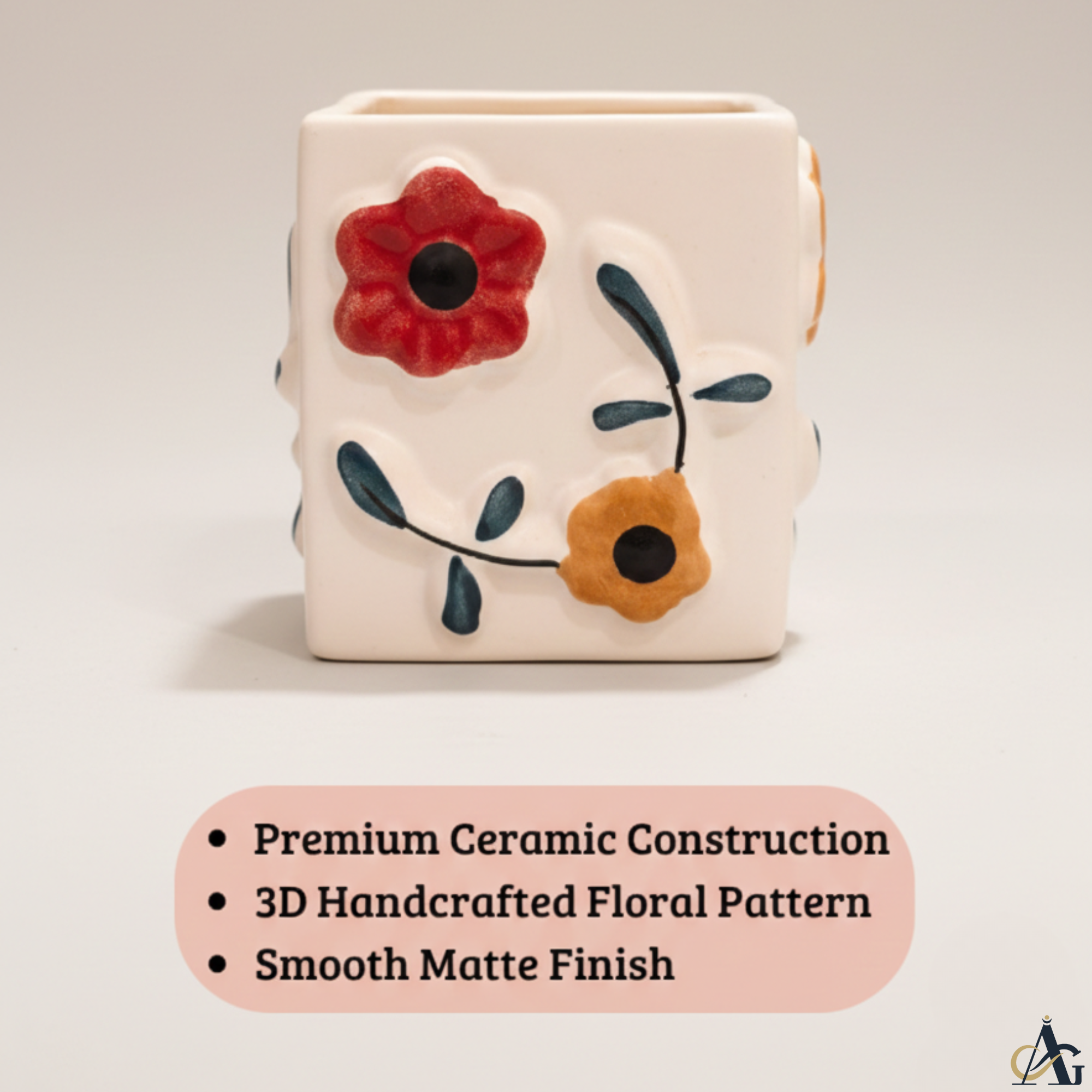 Ceramic Flower Planter – Premium Handcrafted 4.3” Square Pot - Image 4