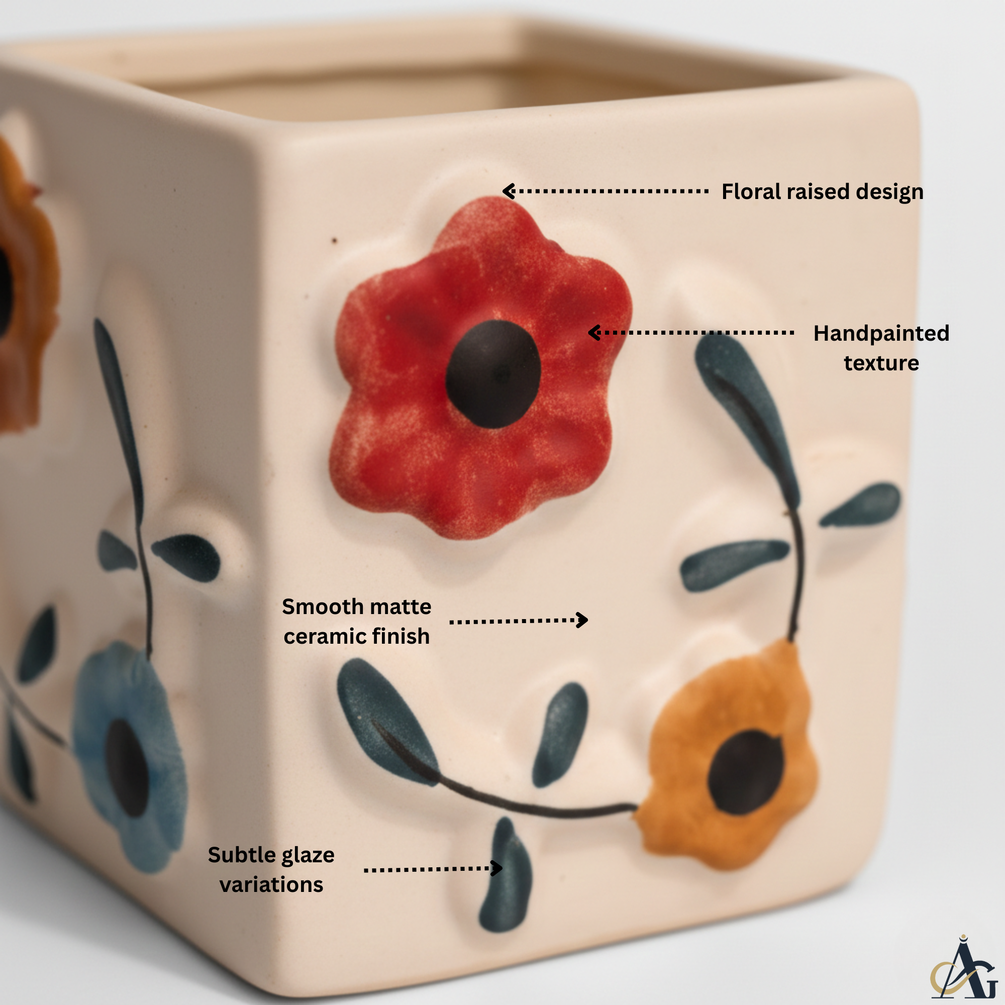 Ceramic Flower Planter – Premium Handcrafted 4.3” Square Pot - Image 3